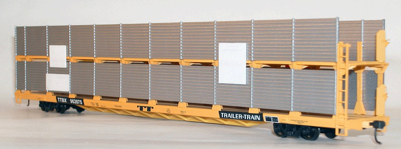 89' Partially Enclosed Bi-level Auto Rack - Plastic Kit -- Data Only (yellow Trailer Train)