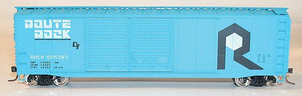 Accuready(TM) AAR 50' Riveted Plug Door Boxcar Assembled -- Rock Island - ROCK (blue, white, black)
