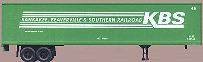 45' Highway Trailer -- Kankakee, Beaverville & Southern (green, white lettering)