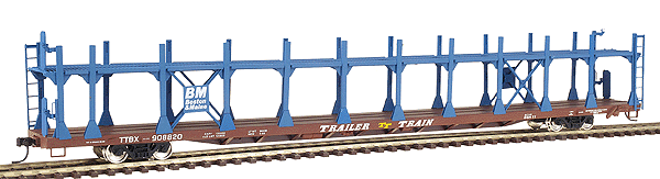 89' Bi-Level Open Auto Rack - Ready to Run -- Boston & Maine