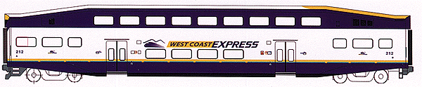 Bombardier Bi-Level Commuter Cab Car -- West Coast Express (Vancouver, B.C.; white, purple, yellow)