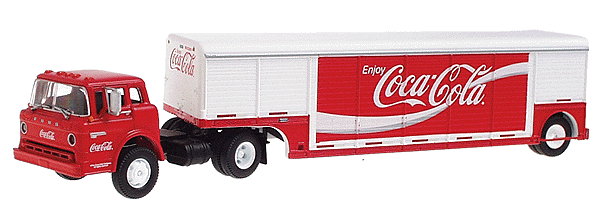 Coca-Cola(R) Ford "C" Cab w/Beverage Trailer -- "Enjoy Coca-Cola" w/Diet Coke on Rear (red tractor, white trailer)