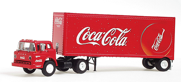 Coca-Cola(R) Ford "C" Cab Tractor w/Single-Axle Trailer -- Large Script Name w/Red Disc Icon