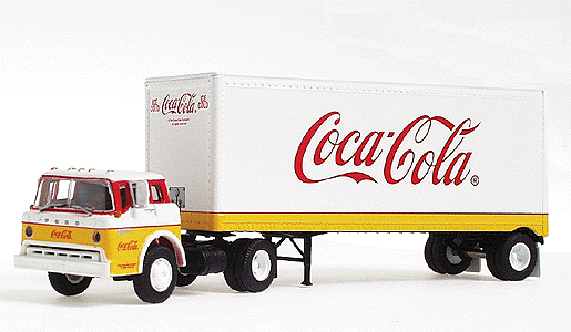 Coca-Cola(R) Ford "C" Cab Tractor w/Single-Axle Trailer -- Large Script Name w/Yellow Stripe