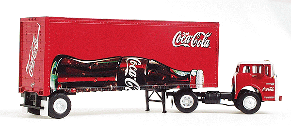 Coca-Cola(R) Ford "C" Cab Tractor w/Single-Axle Trailer -- Small Script Name & Contour Bottle Art