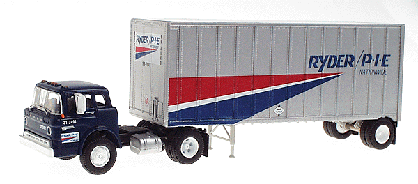 Ready-To-Roll(tm) Ford "C" w/28' Trailer -- Ryder/P.I.E. (rib side)