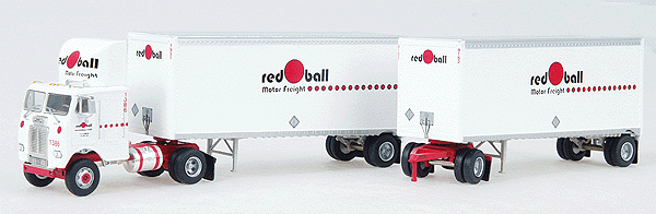 Ready-To-Roll(tm) Freightliners w/2 28' Trailers -- Red Ball