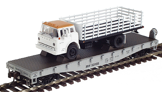 Ready-To-Roll(tm) 40' Flatcar w/Stakebed Truck - Assembled -- Maintenance Of Way #1