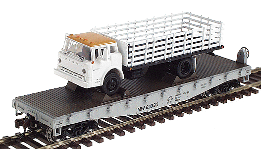 Ready-To-Roll(tm) 40' Flatcar w/Stakebed Truck - Assembled -- Maintenance Of Way #2