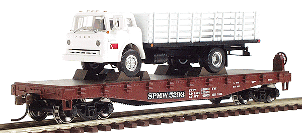 Ready-To-Roll(tm) 40' Flatcar w/Stakebed Truck - Assembled -- Southern Pacific/Pacific Fruit Express #1