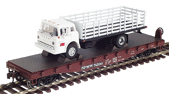Ready-To-Roll(tm) 40' Flatcar w/Stakebed Truck - Assembled -- Southern Pacific/Pacific Fruit Express #2