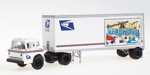 Tractor Trailer - Ford "C" w/28' Trailer - United States Postal Service Se -- Delaware State Stamp