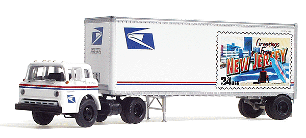 Tractor Trailer - Ford "C" w/28' Trailer - United States Postal Service Se -- New Jersey State Stamp