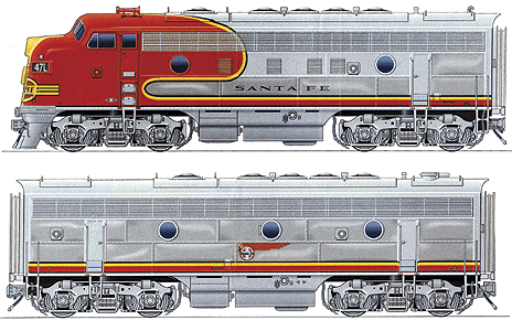 Diesel EMD F7A-B Set - Assembled - Santa Fe "Super Chief" -- Powered #47L (A Unit) & #47A (B Unit) "Passenger Warbonnet" Silver & Red