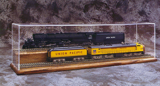 HO Train Display Case -- Two Tier, 24" w/Finished Oak Base