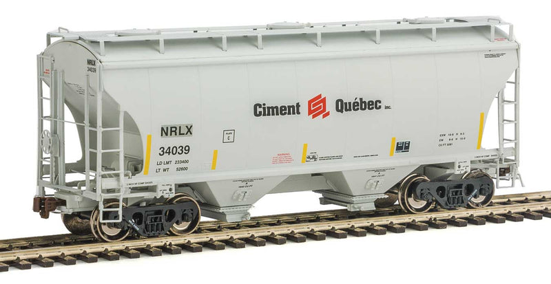 TrinityRail 3281 Cu.Ft. 2-Bay Covered Hopper - Ready to Run -- Ciment Quebec NRLX #34039 (white, red, black)
