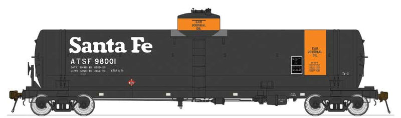 GATC Welded Tank Car - Ready to Run -- Santa Fe #98018 (black, orange; Journal Oil Service)