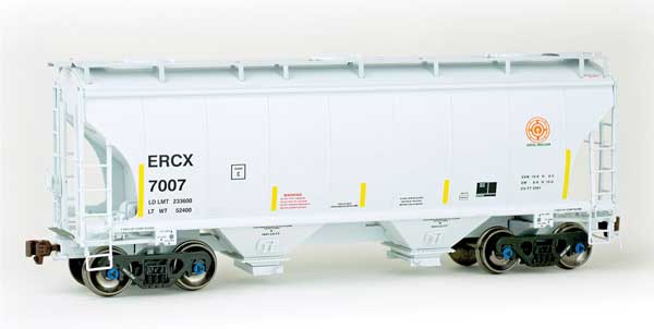 TrinityRail 3281 Cu.Ft. 2-Bay Covered Hopper - Ready to Run -- Excel Railcar ERCX #7007 (gray, red; Yellow Conspicuity Marks)
