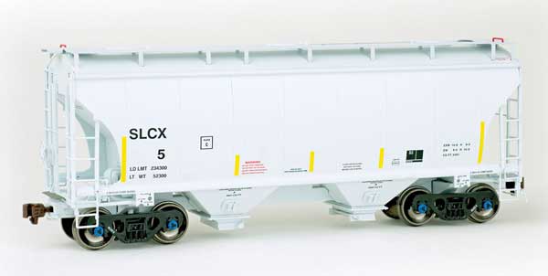 TrinityRail 3281 Cu.Ft. 2-Bay Covered Hopper - Ready to Run -- St. Lawrence Cement SLCX #5 (2007; gray, Yellow Conspicuity Marks)