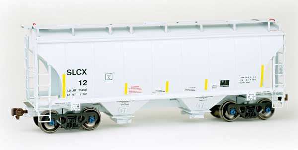 TrinityRail 3281 Cu.Ft. 2-Bay Covered Hopper - Ready to Run -- St Lawrence Cement SLCX #12 (2007, gray, yellow conspicuity marks)