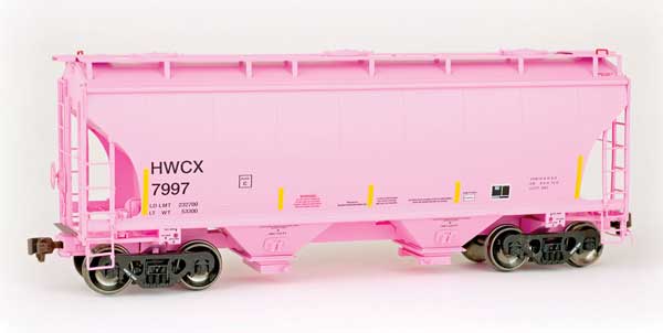 TrinityRail 3281 Cu.Ft. 2-Bay Covered Hopper - Ready to Run -- Halliburton HWCX #7997 (pink, yellow conspicuity marks)