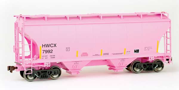 TrinityRail 3281 Cu.Ft. 2-Bay Covered Hopper - Ready to Run -- Halliburton HWCX #7992 (pink, yellow conspicuity marks)