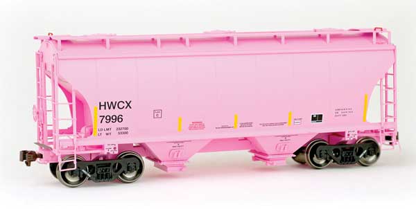 TrinityRail 3281 Cu.Ft. 2-Bay Covered Hopper - Ready to Run -- Halliburton HWCX #7996 (pink, yellow conspicuity marks)