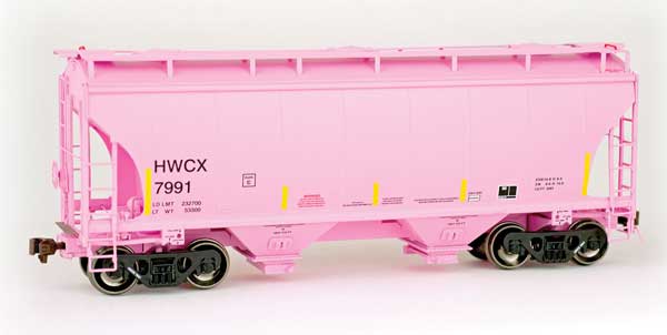 TrinityRail 3281 Cu.Ft. 2-Bay Covered Hopper - Ready to Run -- Halliburton HWCX #7991 (pink, yellow conspicuity marks)