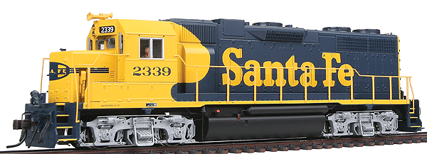 EMD GP38 - Standard DC - Master(R) Silver -- Santa Fe #2339 (blue, yellow) Low Nose