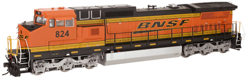 Master(TM) Series Silver Diesel GE Dash 8-40CW - Standard DC -- BNSF Railway #824 (H3 Scheme, orange, black, Wedge Logo)