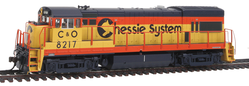 GE U30B Phase II Low Nose, AAR Trucks w/Sound & DCC - Master(R) Gold -- Chessie System/C&O #8217 (yellow, vermillion, blue)