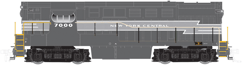 FM H16-44 Early Body/Cab, Sill Handrails w/Sound & DCC - Master(R) Gold -- New York Central #7000 (Lightning Stripe, 2-Tone Gray)