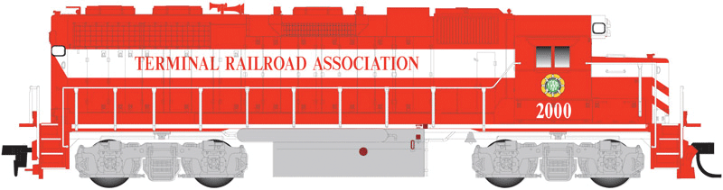 EMD GP38 Low Nose Early Version - Standard DC - Master(R) Silver -- Terminal Railroad Association of St. Louis TRRA #2000 (red, white)