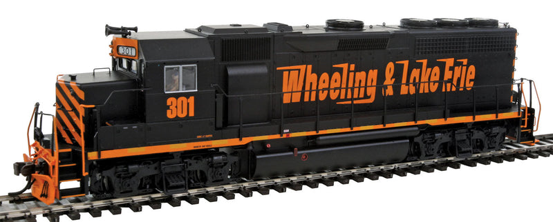 EMD GP40 Low Nose w/Sound & DCC - Master(R) Gold -- Wheeling & Lake Erie #301 (black, orange; Speed Lettering)