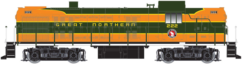 Alco RS3, Water-Cooled Exhaust w/Sound & DCC - Classic Gold -- Great Northern #230 (Omaha Orange, Pullman Green, yellow)