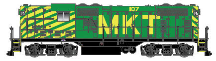 EMD GP7 No Dynamic Brakes w/Sound & DCC - Master Gold -- Missouri-Kansas-Texas #107 (green, yellow, Billboard MKT)