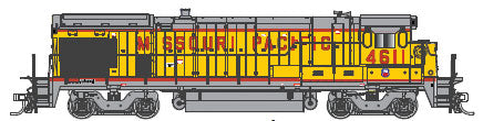 GE B23-7 Phase 1 Low-Nose - Sound & DCC - Master Gold -- Missouri Pacific #4627 (UP Scheme, Armour Yellow, gray, MP-Style Lettering)