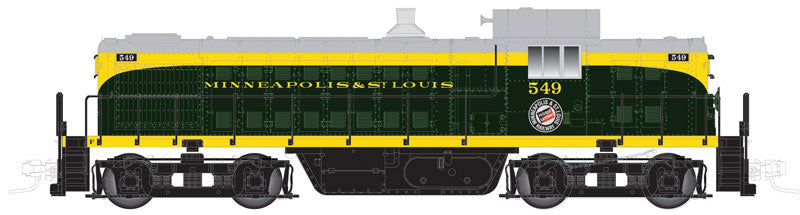 Alco RS-1 - Standard DC - Master(R) Silver -- Minneapolis & St. Louis #232 (Post-1956, green, yellow, gray)