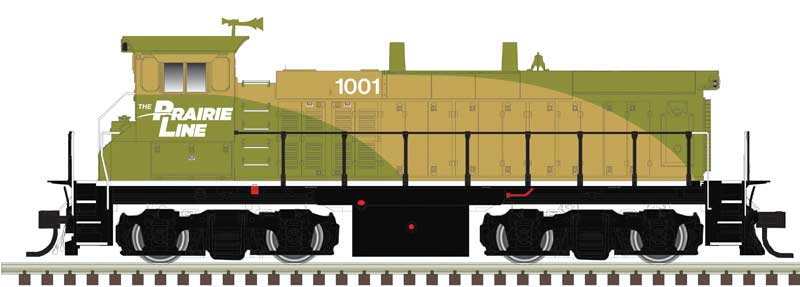 EMD MP15DC - with Ditch Lights - LokSound and DCC - Master(R) Gold -- The Prairie Line 1001 (green, tan)-1