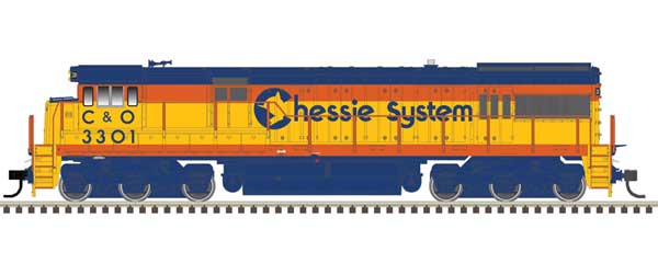 GE U30C Phase I - Standard DC - Master(R) Silver -- Chessie System C&O 3301 (yellow, blue, vermillion)