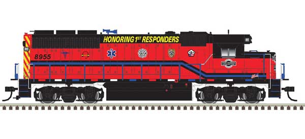 EMD GP40 with Ditch Lights - LokSound and DCC - Master(R) Gold -- Port Harbor 8955 (1st Responders, red, white, blue, black)