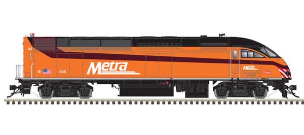 Motive Power Industries MP36PH-3C - Standard DC -- Metra #405 (Milwaukee Road Hiawatha Heritage; orange, black)