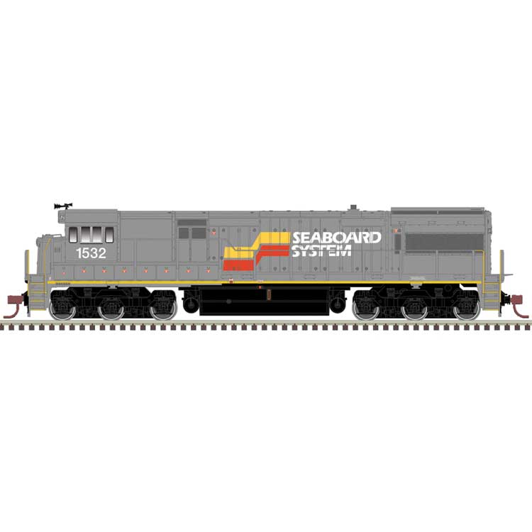 GE U28C - Standard DC - Master(R) Silver -- Seaboard System #1531 (gray, red, yellow)