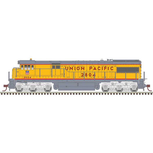 GE U28C - Standard DC - Master(R) Silver -- Union Pacific #2804 (Armour Yellow, gray, red frame stripe)