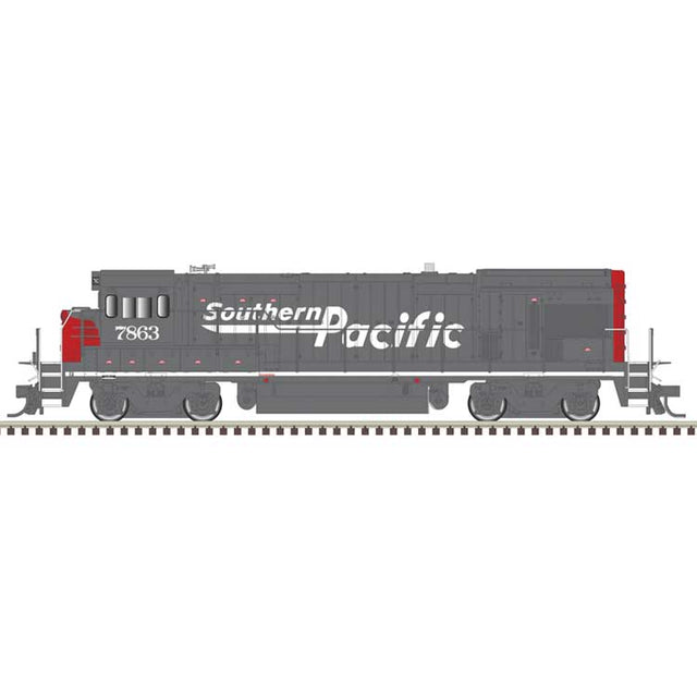 GE B30-7 Low Nose - Standard DC - Master(R) Silver -- Southern Pacific #7828 (gray, red, white, Speed Lettering)