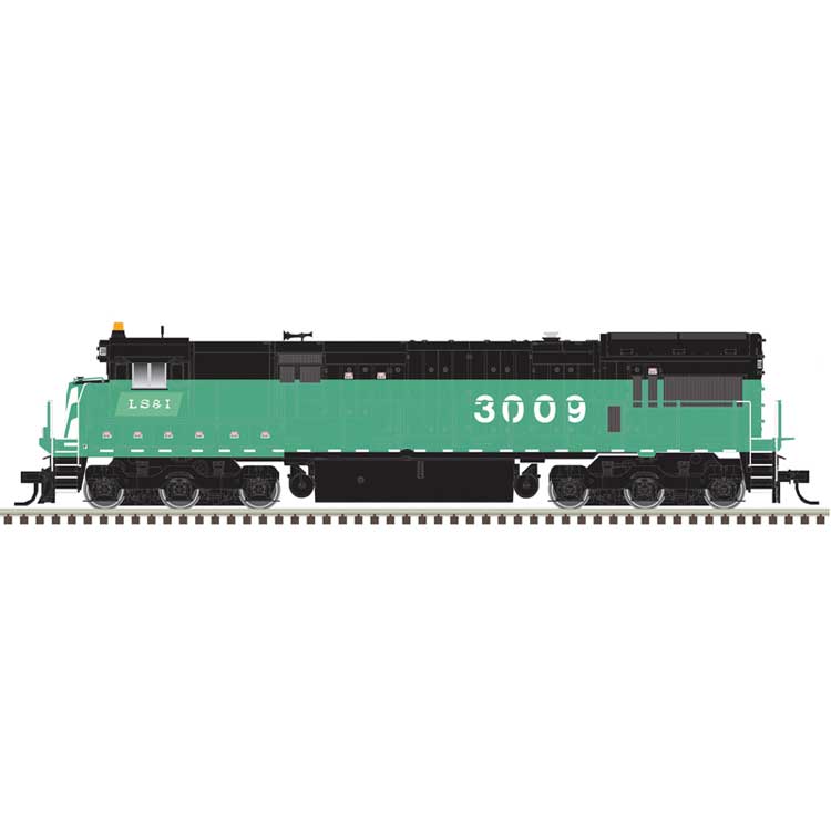 GE U30C Low Nose Phase II/III - Standard DC - Master(R) Silver -- Lake Superior & Ishpeming #3009 (Cascade Green, black, white)