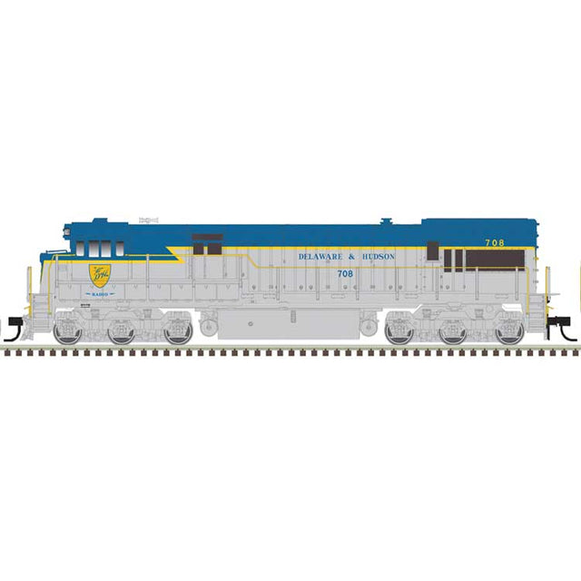 GE U30C Low Nose Phase II/III - Standard DC - Master(R) Silver -- Delaware & Hudson #708 (Lightning Stripe, gray, blue, yellow)