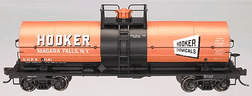 ACF 11,000-Gallon Tank Car w/Platforms -- Hooker Chemicals - Niagra Falls, NY #1141 (orange, black, white)