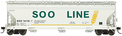 ACF 4650 3-Bay Centerflow Covered Hopper - Post-1971 -- Soo Line #74176 (white, green & black lettering w/yellow wheat stalk)