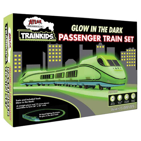 Battery-Powered Passenger Train Set - Trainkids - Sound & Remote Control -- Glow in the Dark, Loco, 3 Cars, Track, Controller-3
